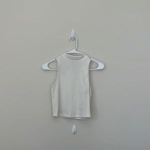 Ribbed White Mock Neck Tank Top